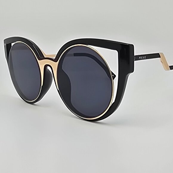Prive Revaux The Feminist Black Gold Frame Grey Lens Round Cat Eye Sunglasses main image 12
